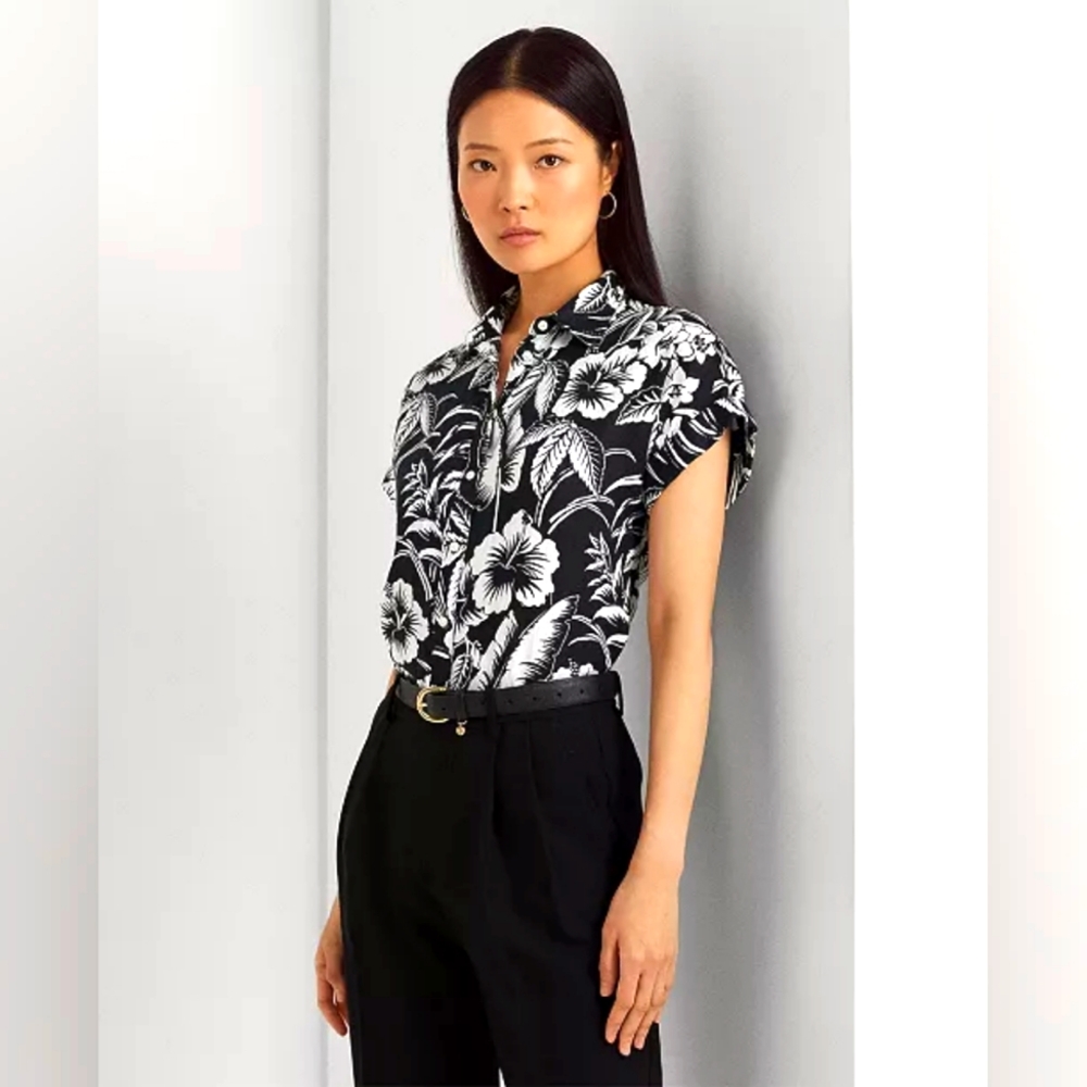 Ralph Lauren Women's Floral Linen Short-Sleeve Shirt 💥 NWT - size M 💥